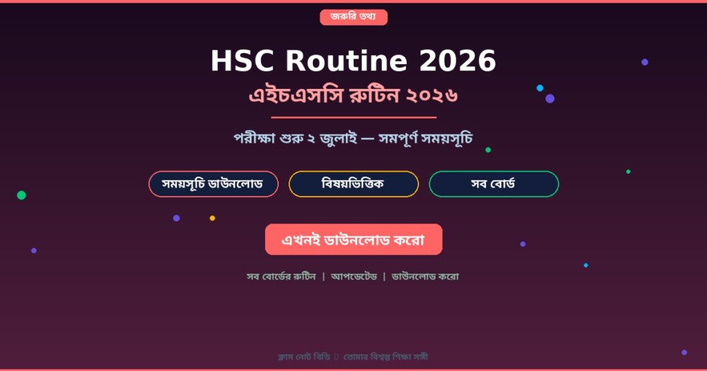 এইচএসসি রুটিন ২০২৬ প্রকাশ: পরীক্ষা শুরু ২ জুলাই (ডাউনলোড পিডিএফ)
